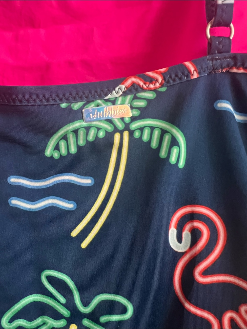 chubbies Navy Electric Avenue neon flamingo One-Piece Swimsuit - Picture 3 of 6